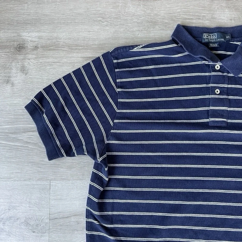 Polo Ralph Lauren Polo Shirt Men’s XL Blue Striped Red Pony Classic Cotton
